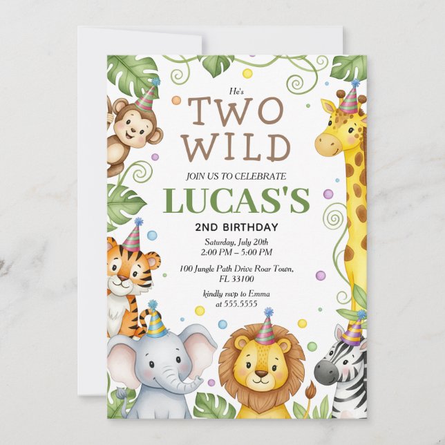 Convite De Aniversário Safari Convite Para Dois Me (Frente)