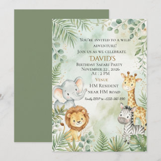 Convite de Aniversário Safari da Selva Fofo para C