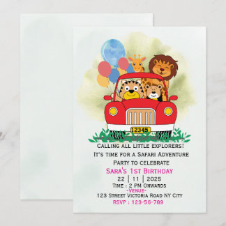 Convite de Aniversário Safari de Animais da Selva 