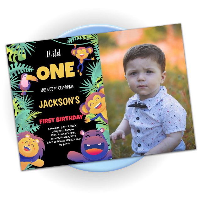 Convite de aniversário Safari Verde de 1rua com fo (Criador carregado)