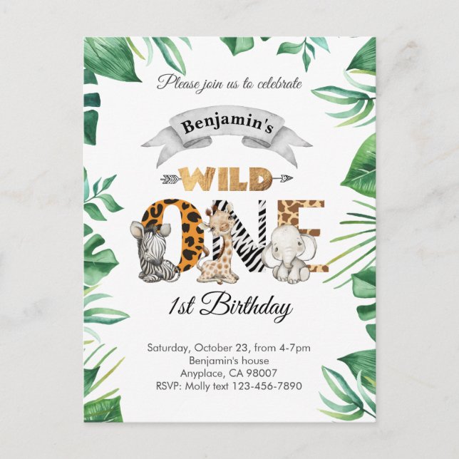 Convite de Aniversário Safari Wild One (Frente)