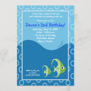 Convite de Aniversário Sealife Green Fish 5x7