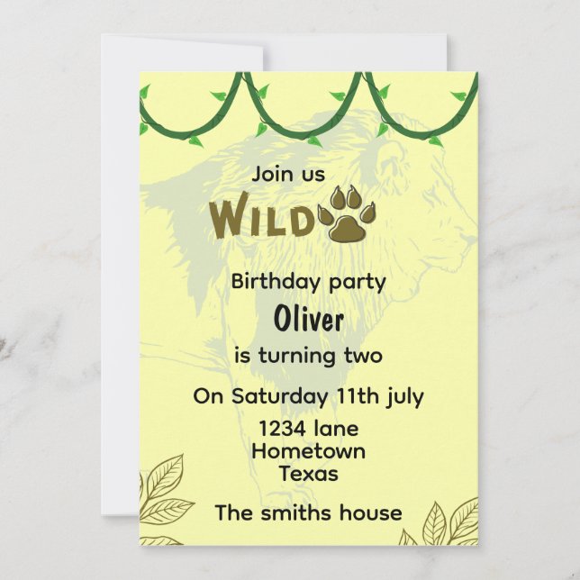 Convite de aniversário selvagem (Frente)