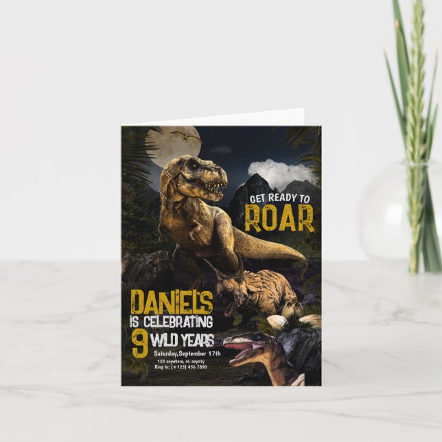 Convite de Aniversário Selvagem de Dinossauro Real (Frente)