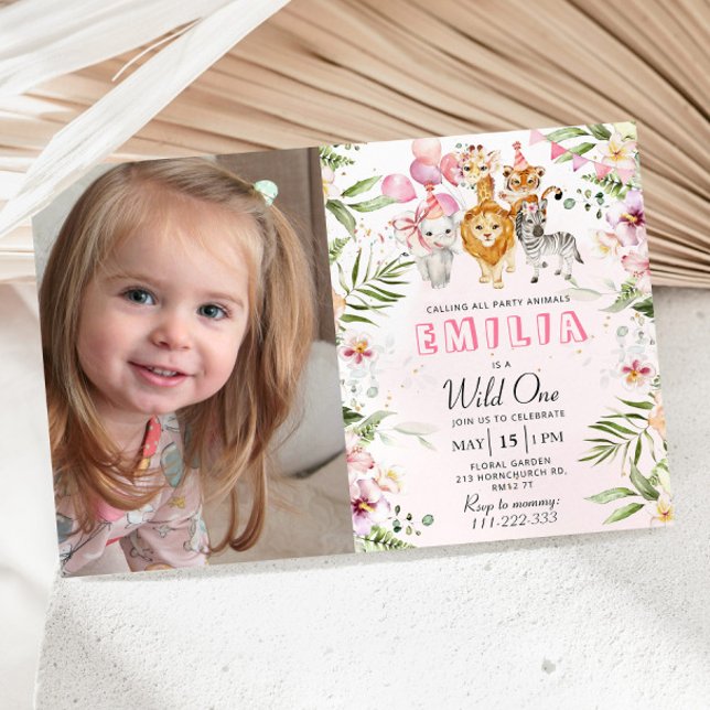 Convite de aniversário selvagem de um safari com f (Criador carregado)