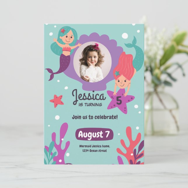 Convite de Aniversário Sereia, Aniversário de Meni (Em pé/Frente)