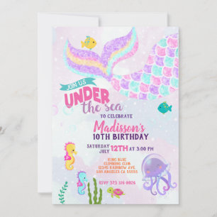 Convite de Aniversário Sereia Brilhante Sob o Mar