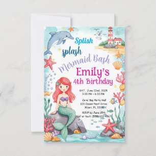 Convite de Aniversário Sereia Estilo Aquarela