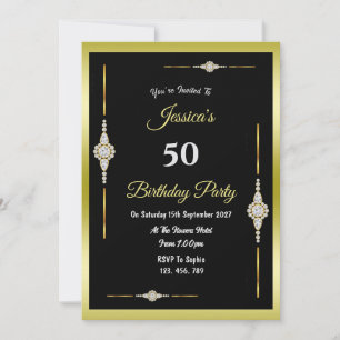Convite de Aniversário Simétrico Dourado e Diamant