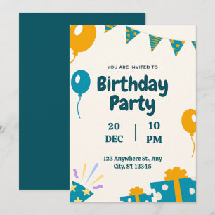 Convite de aniversário simples azul