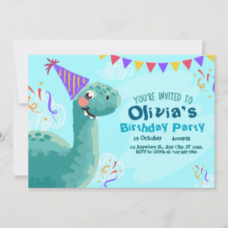 Convite de aniversário Simples de Dinossauro