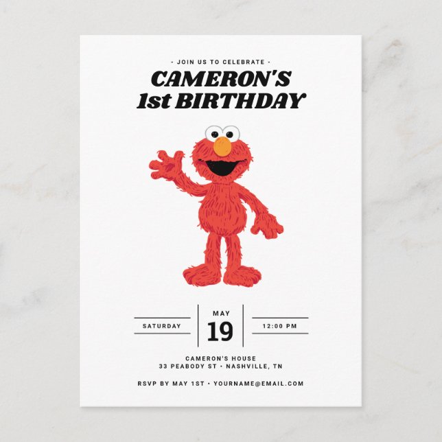 Convite de Aniversário Simples do Elmo 1º Aniversá (Frente)