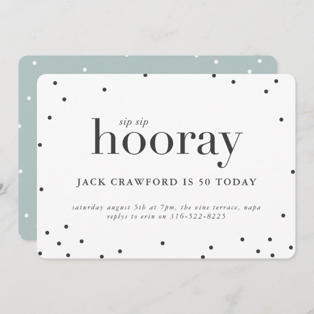 convite de aniversário Sip Sip Sip Hooray (Frente/Verso)