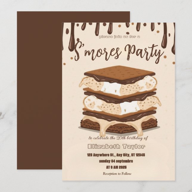 Convite de Aniversário S'mores – Fogueira Aconcheg (Frente/Verso)