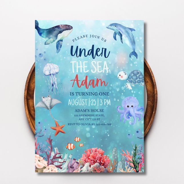 Convite de Aniversário Sob o Mar, Animais do Ocean (Criador carregado)
