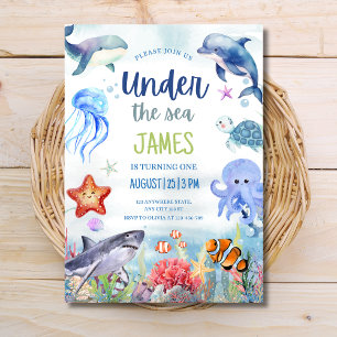 Convite de Aniversário Sob o Mar, Animais Oceânico