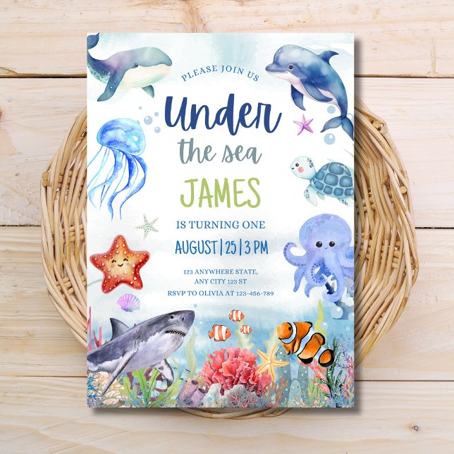 Convite de Aniversário Sob o Mar, Animais Oceânico (Criador carregado)