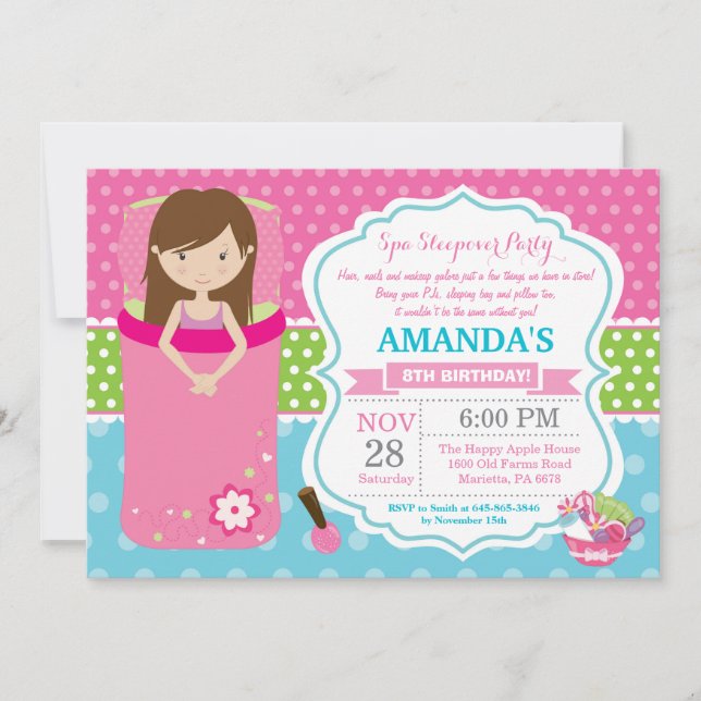 Convite de aniversário Spa Sleepover Slumber (Frente)