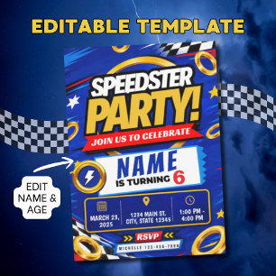 Convite de Aniversário Speedster Racing