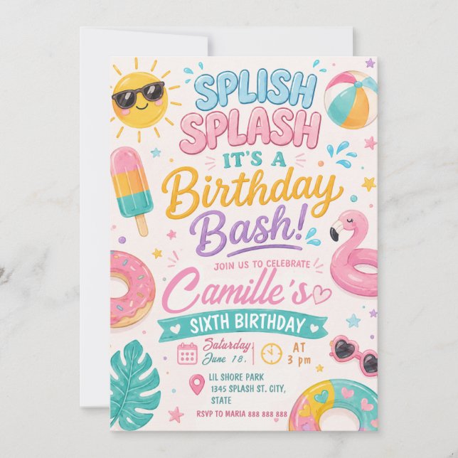 Convite de Aniversário Splish Splash (Frente)