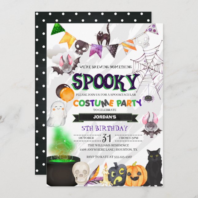 Convite de aniversário Spooky Halloween (Frente/Verso)