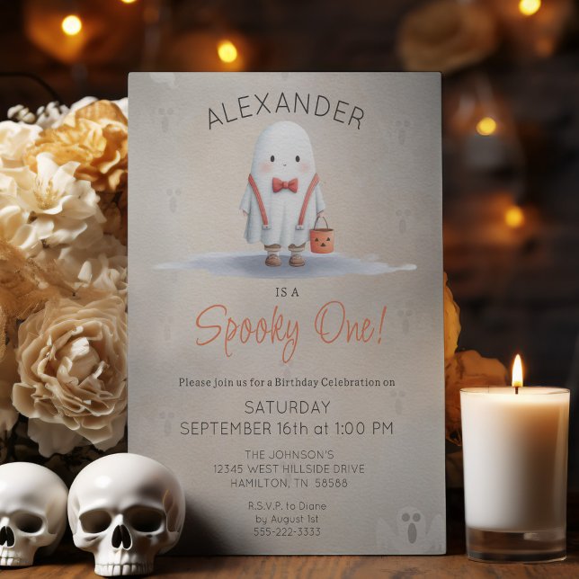 Convite de Aniversário Spooky One (Spooky One Boy's Halloween First Birthday Party Invitation)