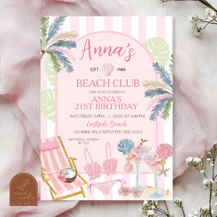 Convite de Aniversário Stripes Preppy Beach Club