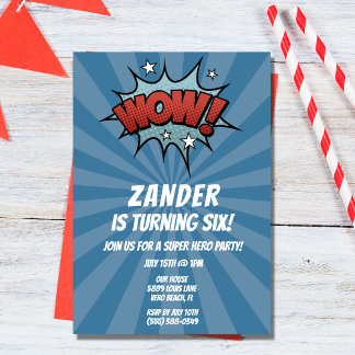 Convite de aniversário Super Hero Comic Boy