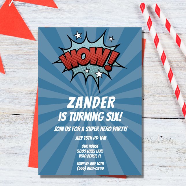 Convite de aniversário Super Hero Comic Boy (Super Hero Comic Boy Birthday Party Invitation)