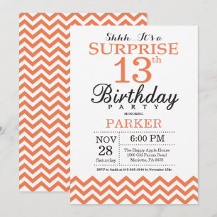 Convite de Aniversário Surpresa 13 Coral Chevron