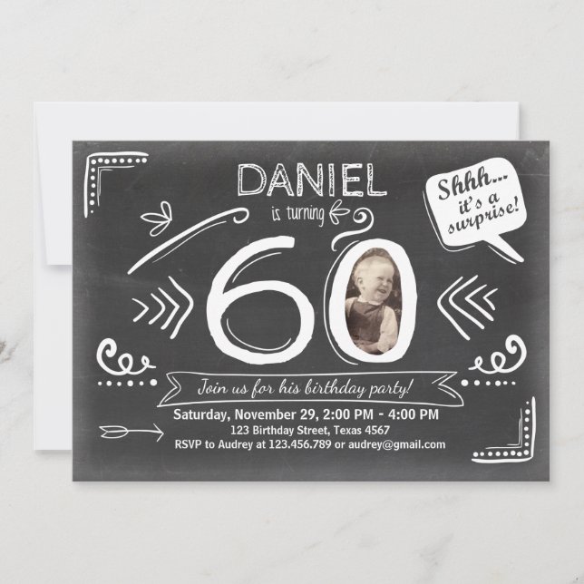 Convite de aniversário surpresa 60º Quadro (Frente)