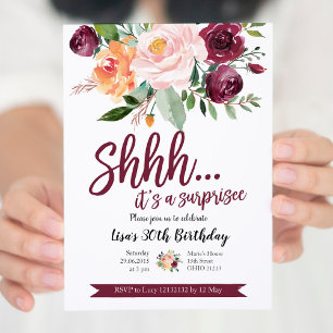 Convite de Aniversário Surpresa Bege e Marsala