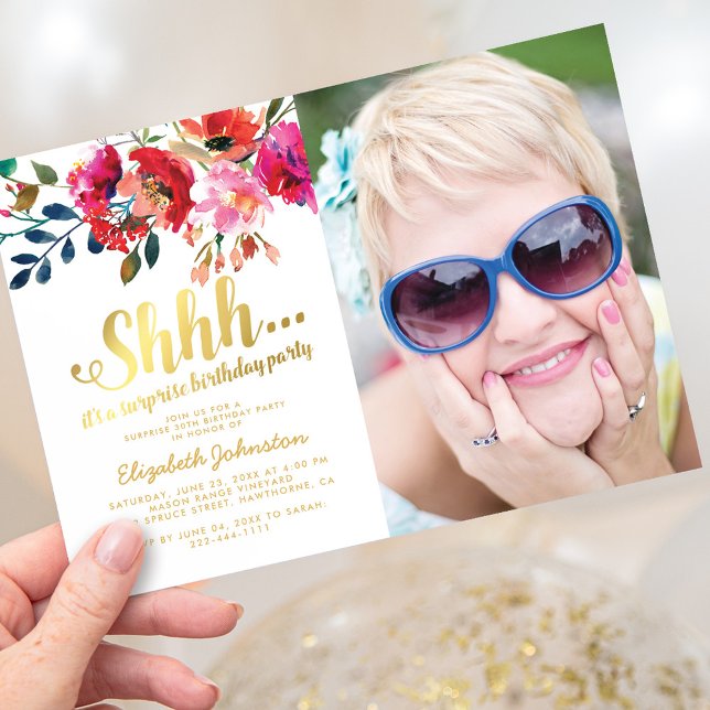 Convite de Aniversário Surpresa com Foto Elegante (Criador carregado)