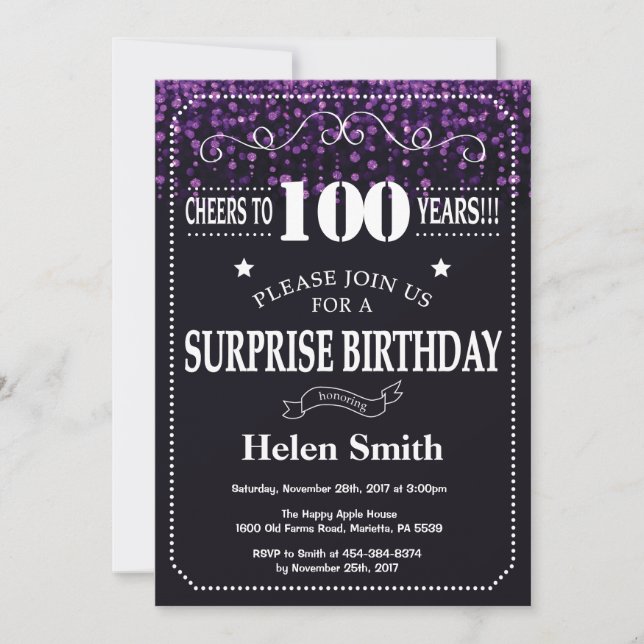 Convite de Aniversário Surpresa de 100 anos com Br (Frente)