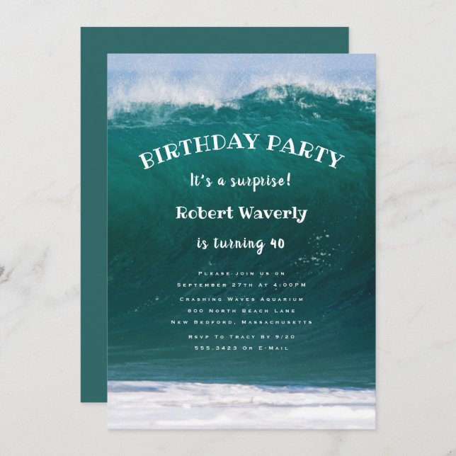 Convite de aniversário Surpresa de Caras de Ondas  (Frente/Verso)