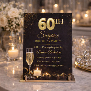 Convite de Aniversário Surpresa Dourado 60