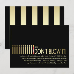 Convite de aniversário surpresa Dourado das velas