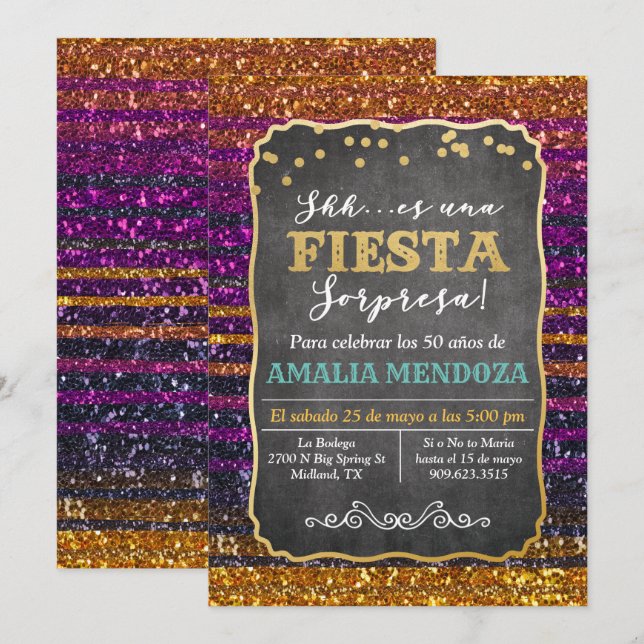 CONVITE DE ANIVERSÁRIO SURPRESA FIESTA PARA QUALQU (Frente/Verso)