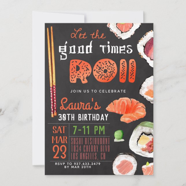 Convite de aniversário Sushi (Frente)