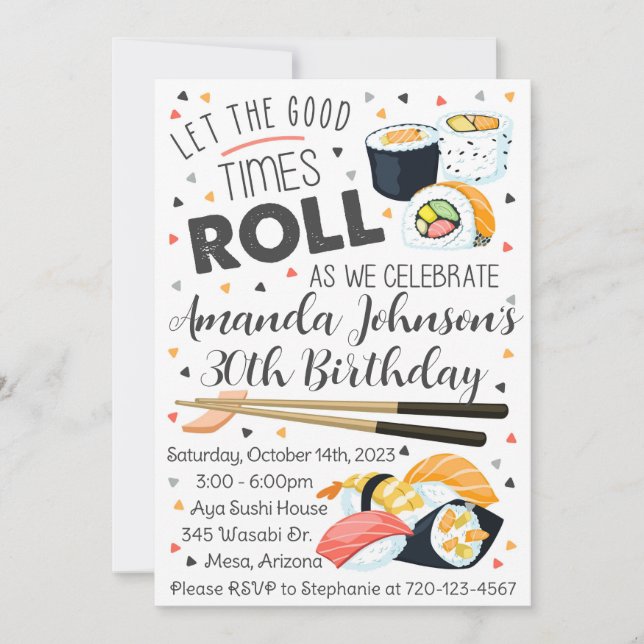 Convite de aniversário Sushi, Convite Sushi (Frente)