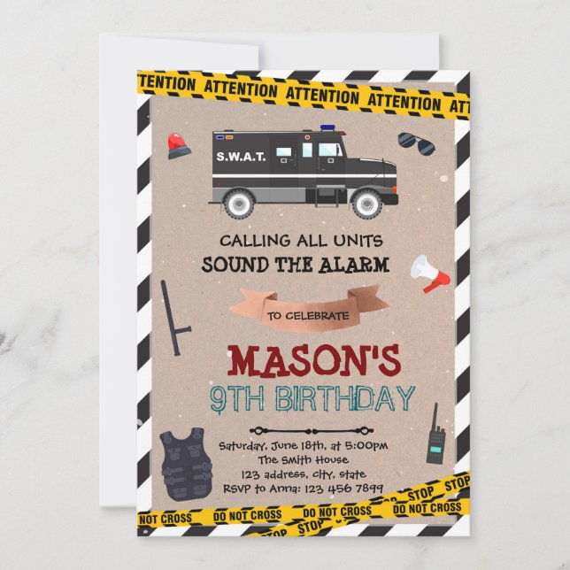 Convite de aniversário SWAT (Frente)