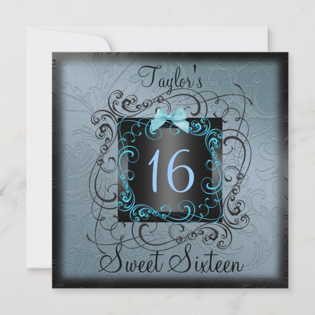 Convite de Aniversário Sweet16 com Moldura Azul e  (Frente)