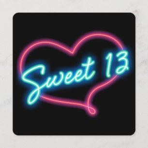 Convite de Aniversário SWEET 13 com Coração em Neo