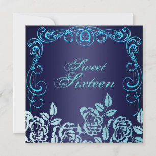Convite de Aniversário Sweet 16 Blue Swirl Roses D