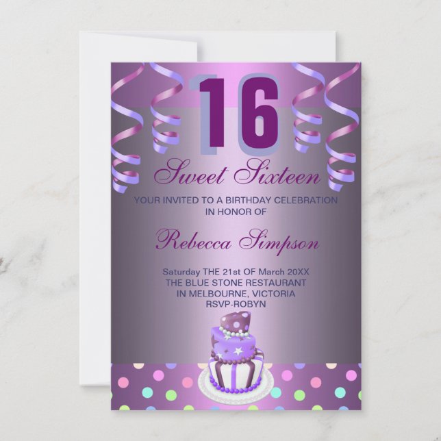 Convite de Aniversário Sweet 16 com Cortinas de Fu (Frente)