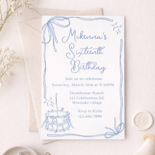 Convite de Aniversário Sweet 16 com Laço Azul – El