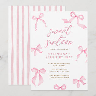 Convite de Aniversário Sweet 16 com Laço Rosa