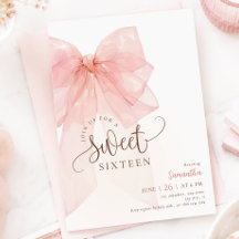 Convite de Aniversário Sweet 16 com Laço Rosa