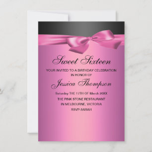 Convite de Aniversário Sweet 16 com Laço Rosa e Pr
