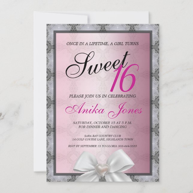 Convite de Aniversário Sweet 16 Elegant Sparkle (Frente)